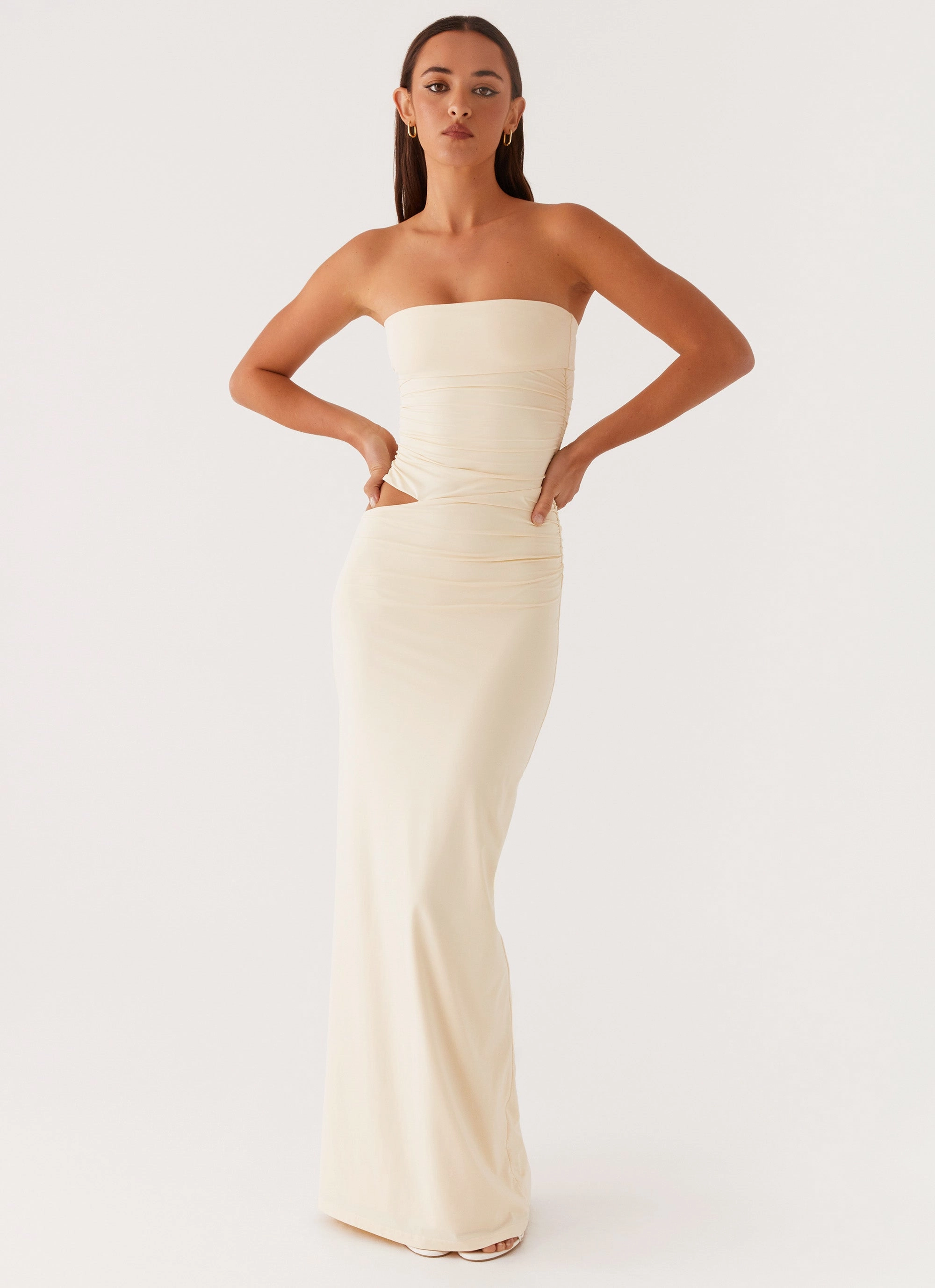 Romee Strapless Maxi Dress - Pastel Yellow Sleek Motion