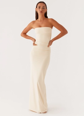 Romee Strapless Maxi Dress - Pastel Yellow Sleek Motion