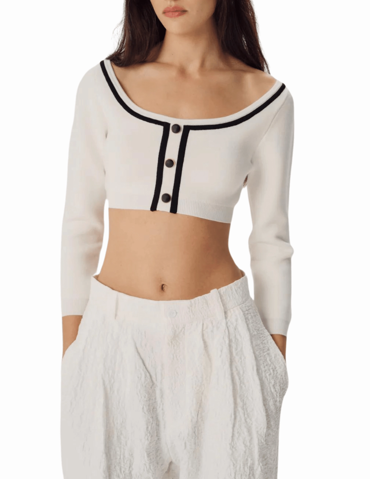 Ergonomic Sleeve Design Ronny Kobo Watkins Cropped Knit Cardigan