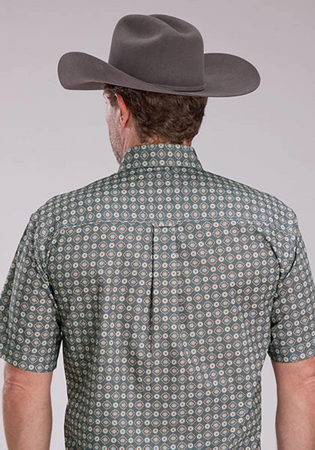 Roper Mens 2501 Medallion Foulard Grey 100% Cotton 1 Pkt S/S Shirt Reinforced Elbow Patches