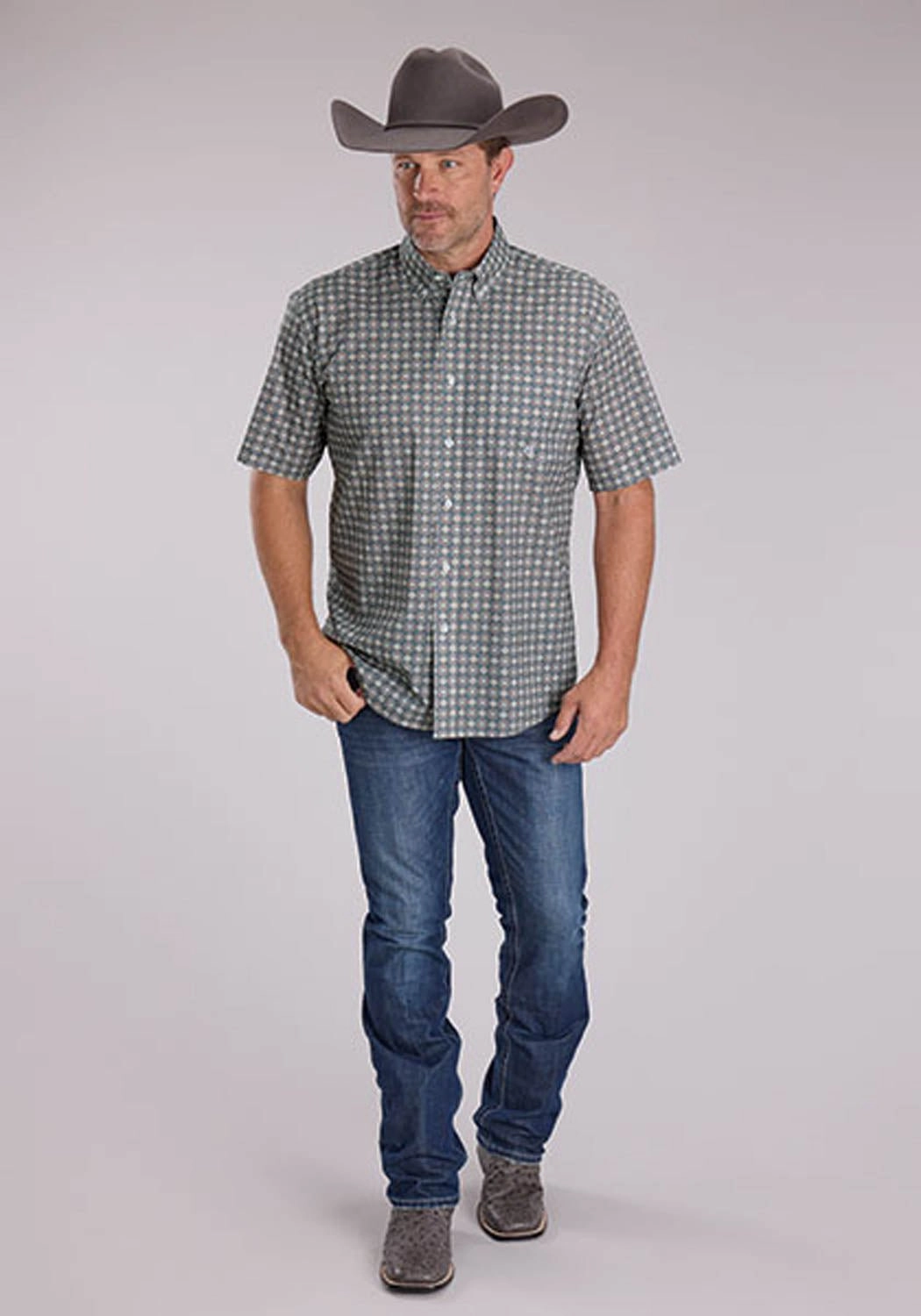 Streetwear Roper Mens 2501 Medallion Foulard Grey 100% Cotton 1 Pkt S/S Shirt