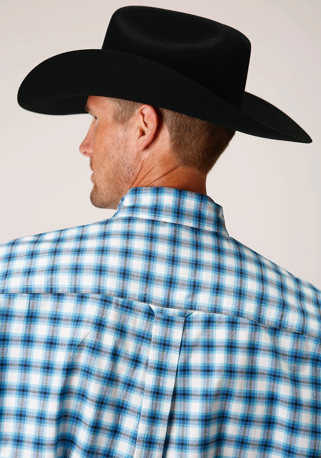 Roper Mens 1459 Stretch Check Blue Cotton Blend 1 Pkt S/S Shirt Breathable Layer