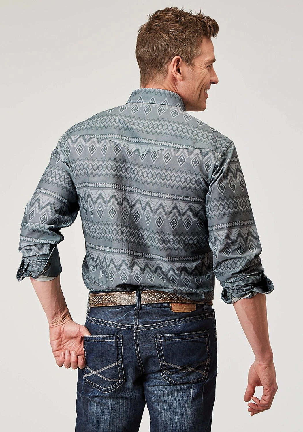 Lightweight Layer Roper Mens 1895 River Aztec Grey 100% Cotton L/S Shirt