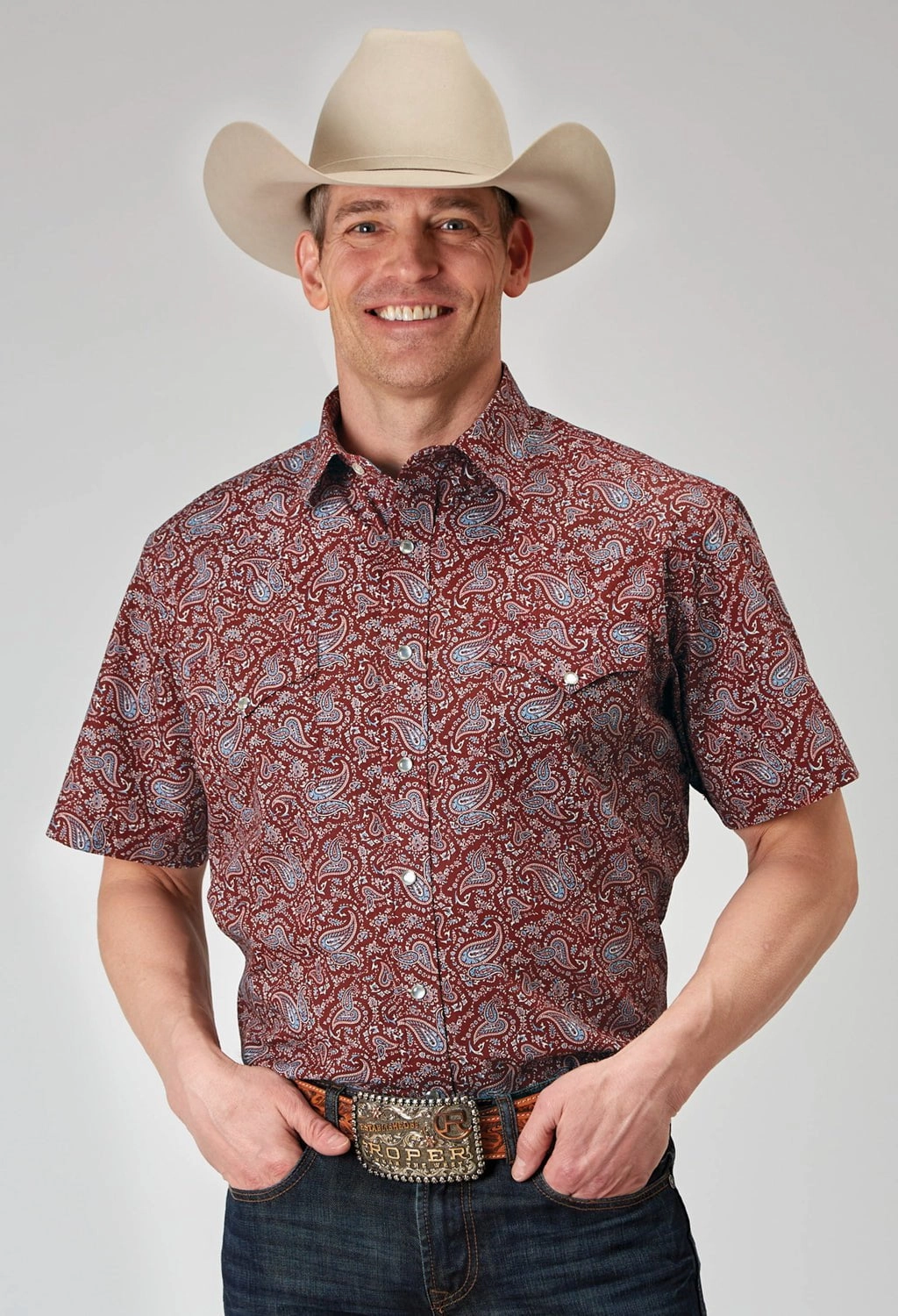 Roper Mens 1896 Vintage Paisley Red 100% Cotton S/S Shirt Poolside Lounge