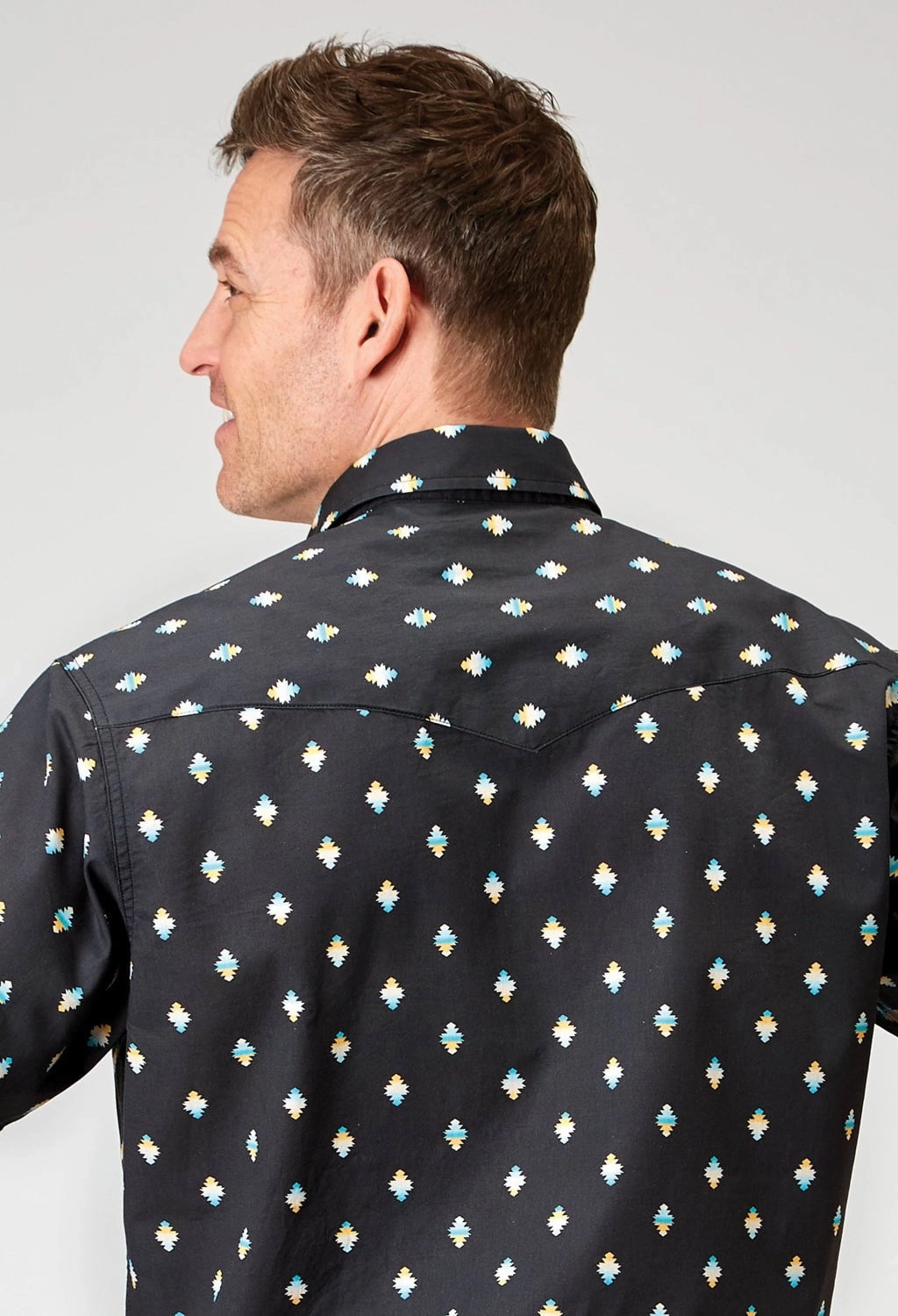 Flex Fit Collar Roper Mens 1897 Ombre Aztec Black 100% Cotton S/S Shirt