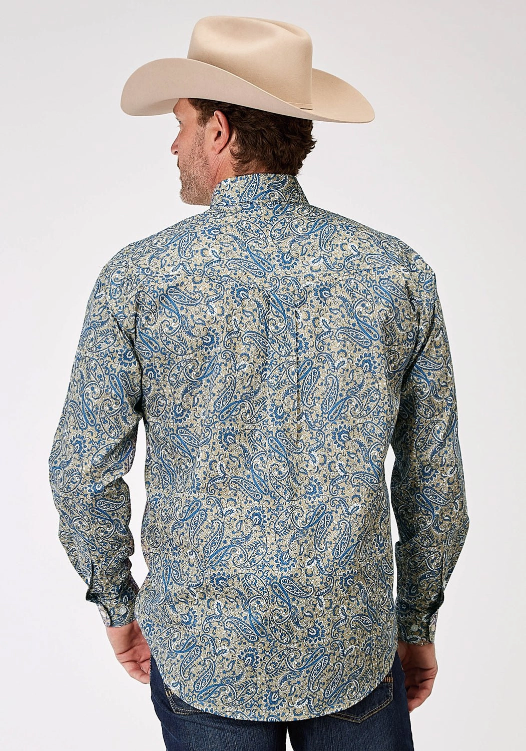 Roper Mens 1933 Delft Paisley Blue 100% Cotton Btn L/S Shirt Youth fashion Minimalist Closure