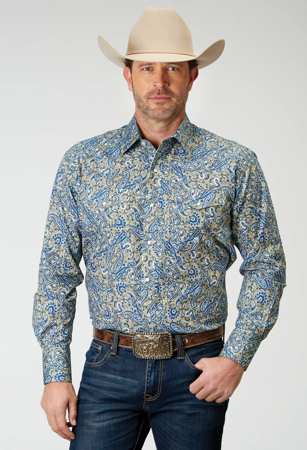 elegant design Eco friendly materials Roper Mens 1933 Delft Paisley Blue 100% Cotton L/S Shirt