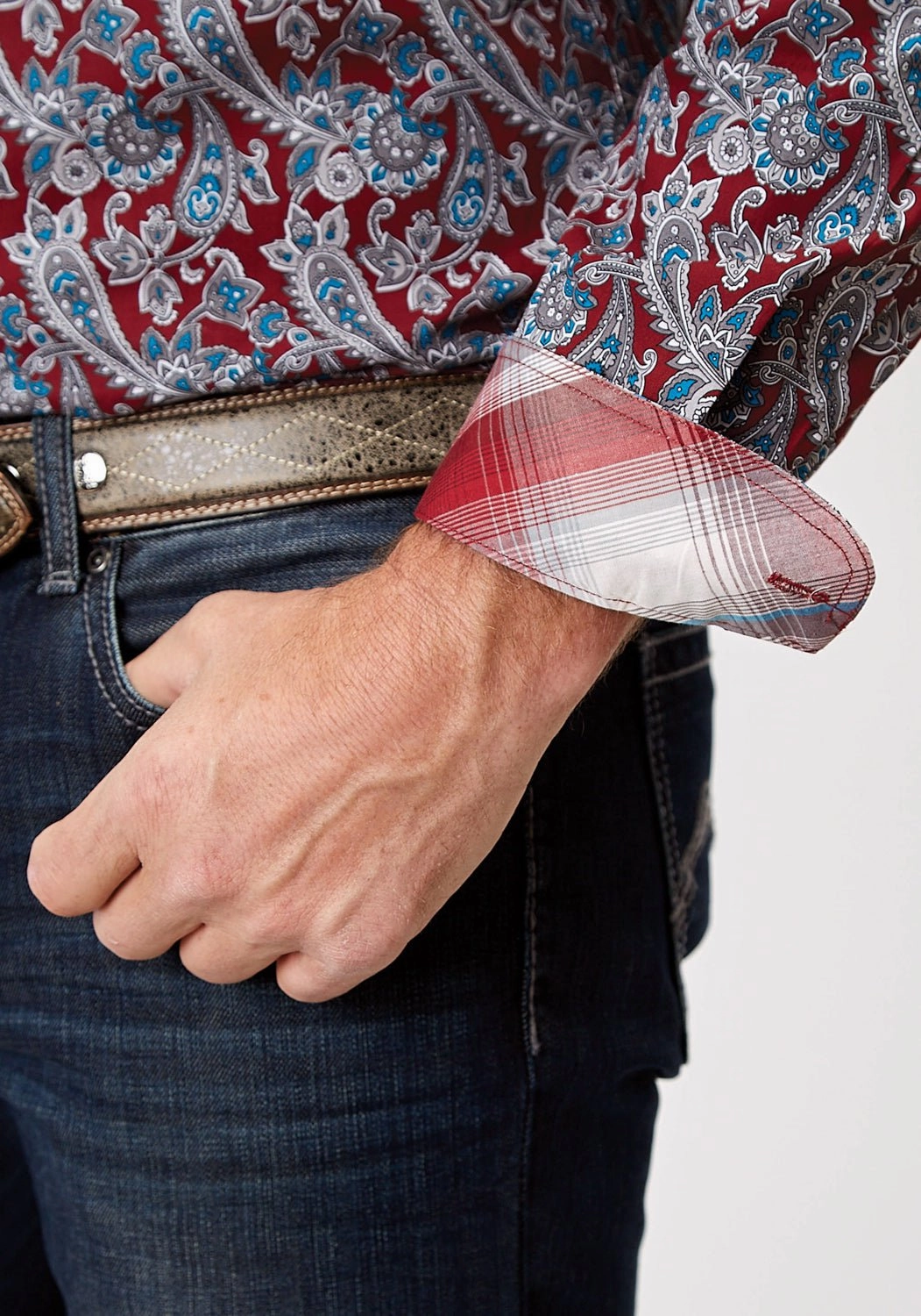 Contemporary Design Roper Mens 1935 River Paisley Red 100% Cotton Btn L/S Shirt