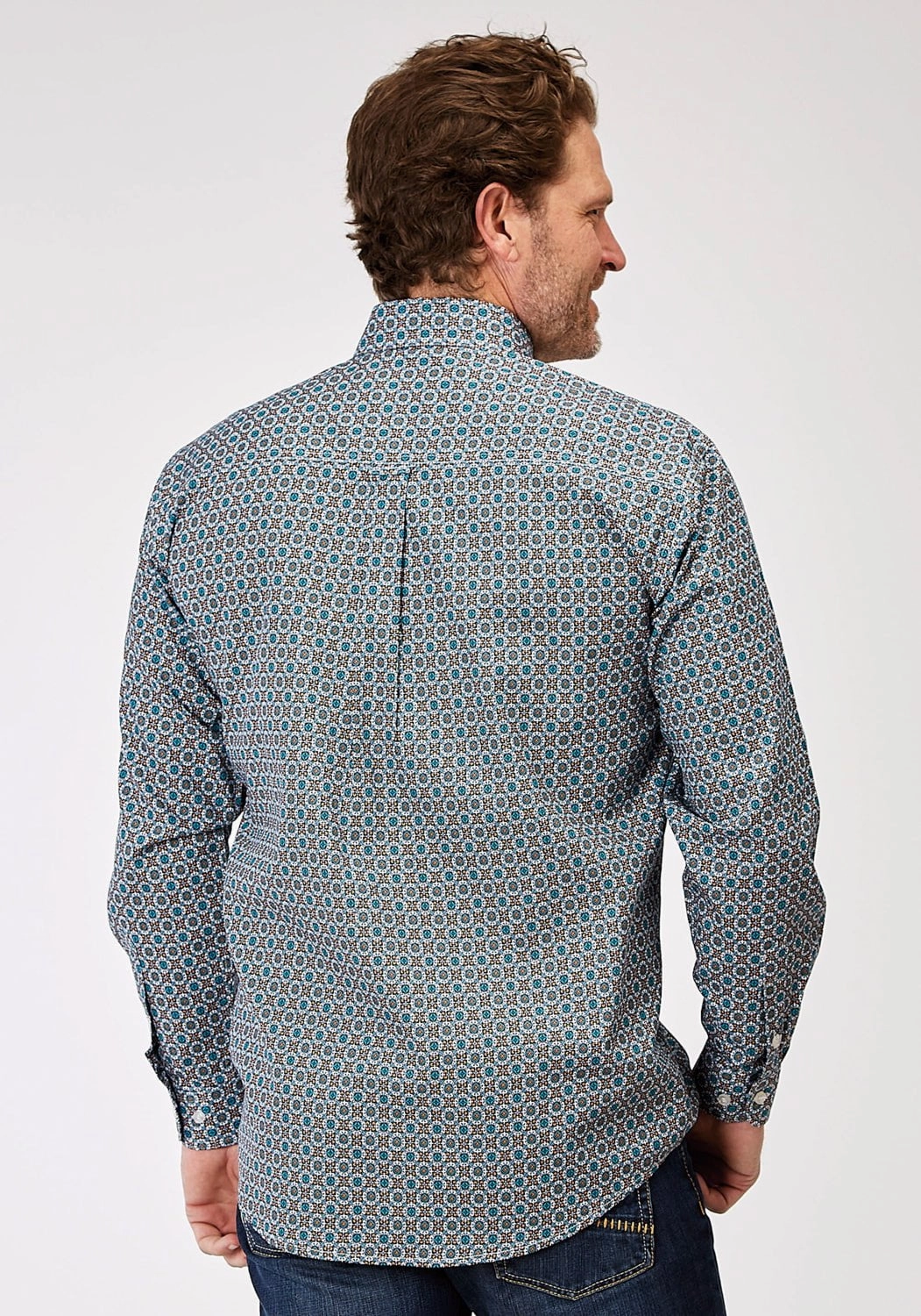 Roper Mens 1936 Frontier Foulard Multi-Color 100% Cotton 1 Pkt L/S Shirt Fitted Shape Smooth Seam Finish