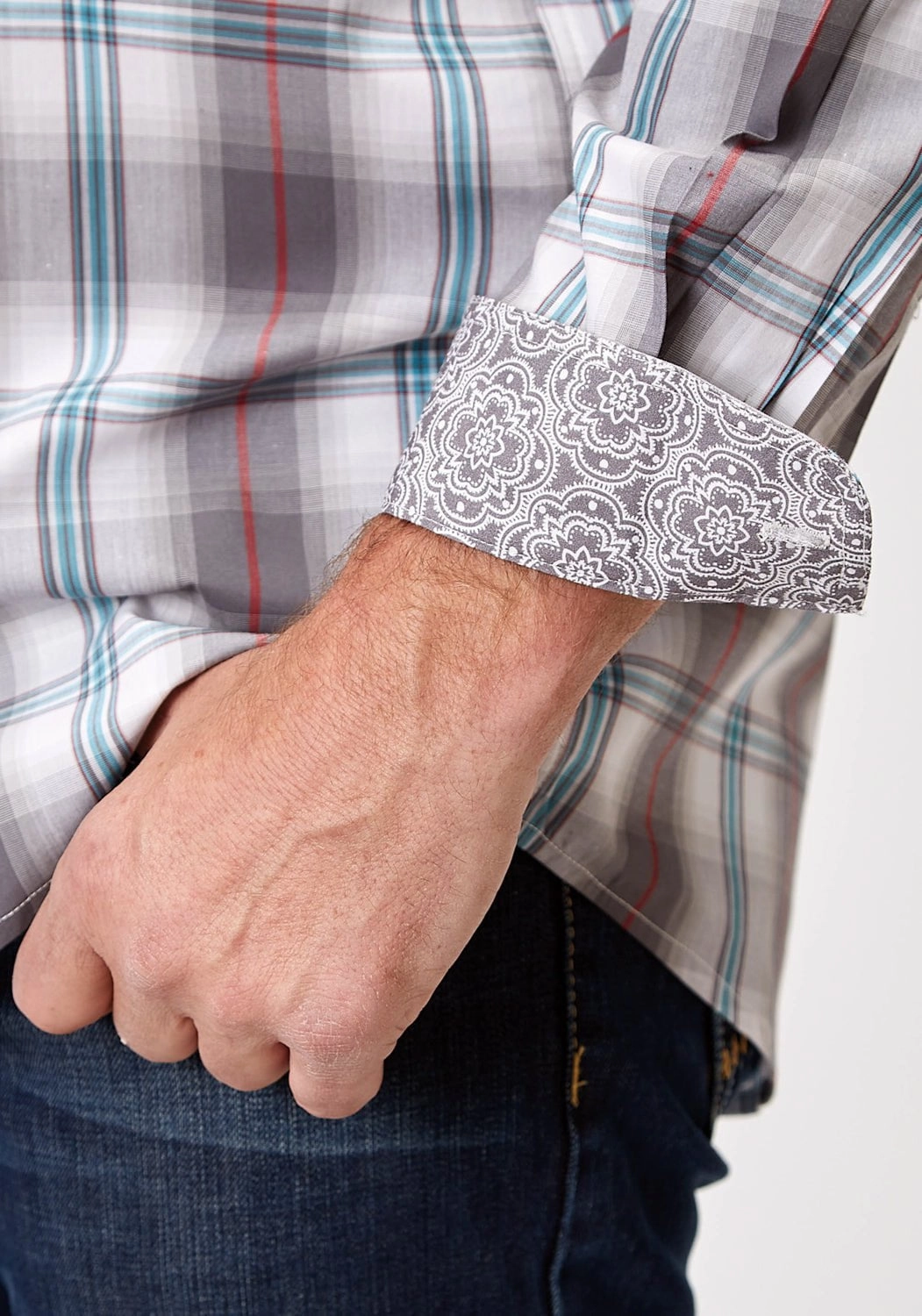 High-Quality Craftsmanship Day-To-Night Wear Roper Mens 1941 Cloud Plaid Grey 100% Cotton Btn L/S Shirt