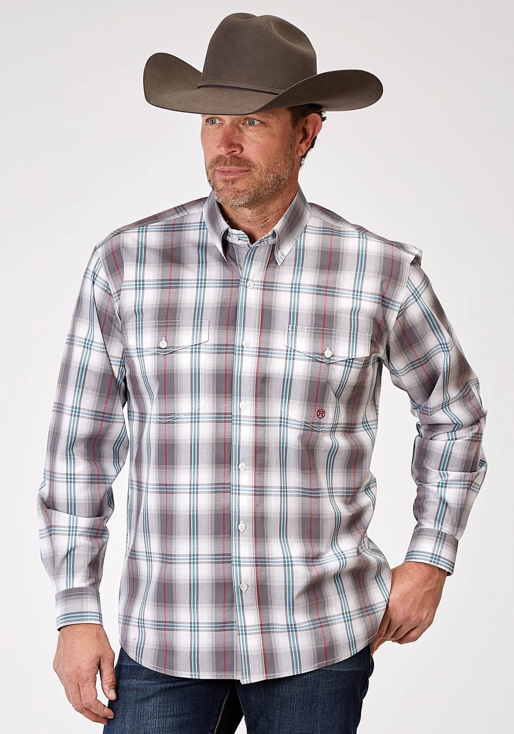 Roper Mens 1941 Cloud Plaid Grey 100% Cotton Btn L/S Shirt High-Quality Craftsmanship Regular Fit