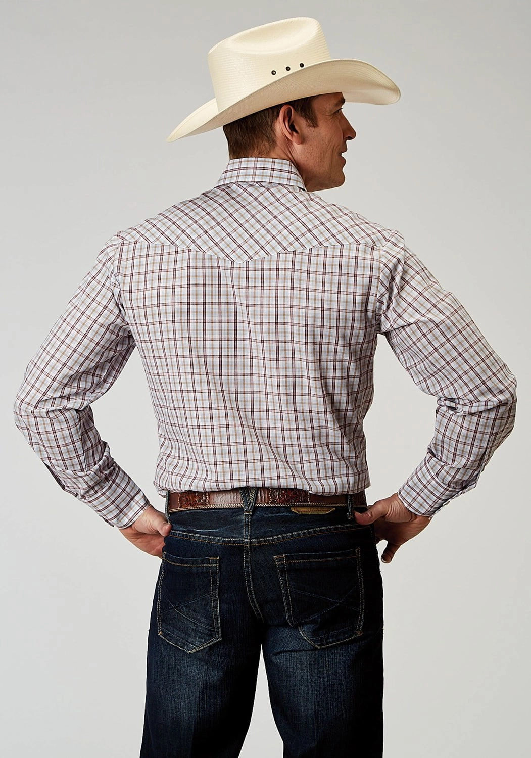 Roper Mens 1969 Vintage Plaid Cream Cotton Blend L/S Shirt Holiday Style