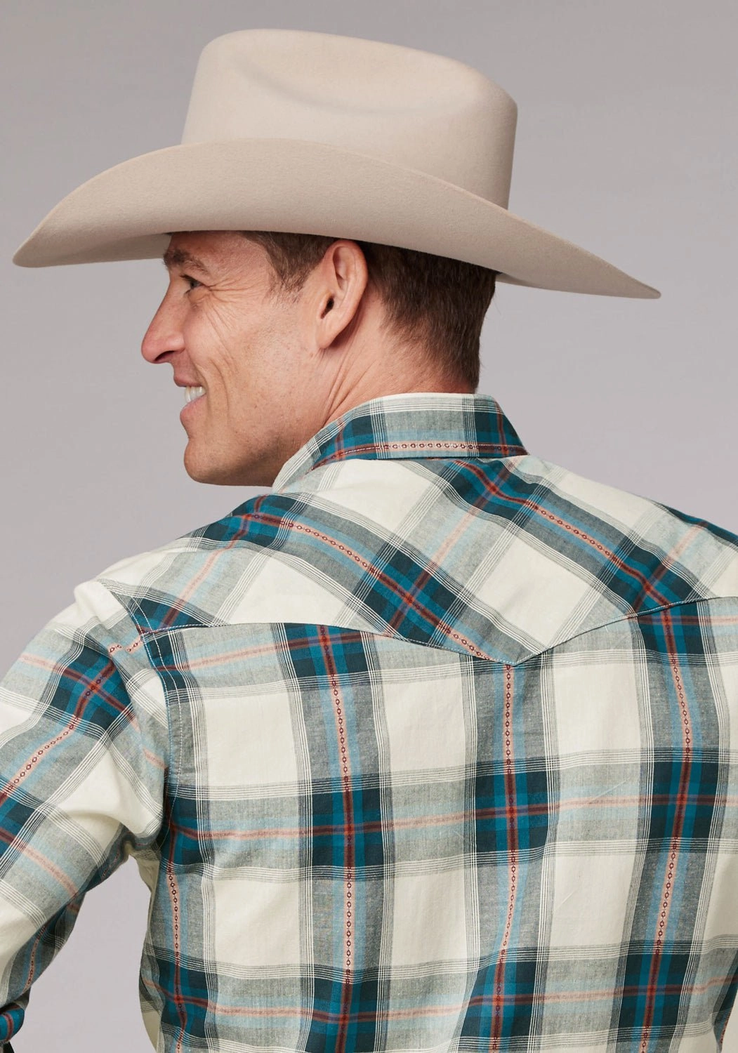 Roper Mens 2006 Tile Plaid Multi-Color 100% Cotton L/S Shirt Flexible Material