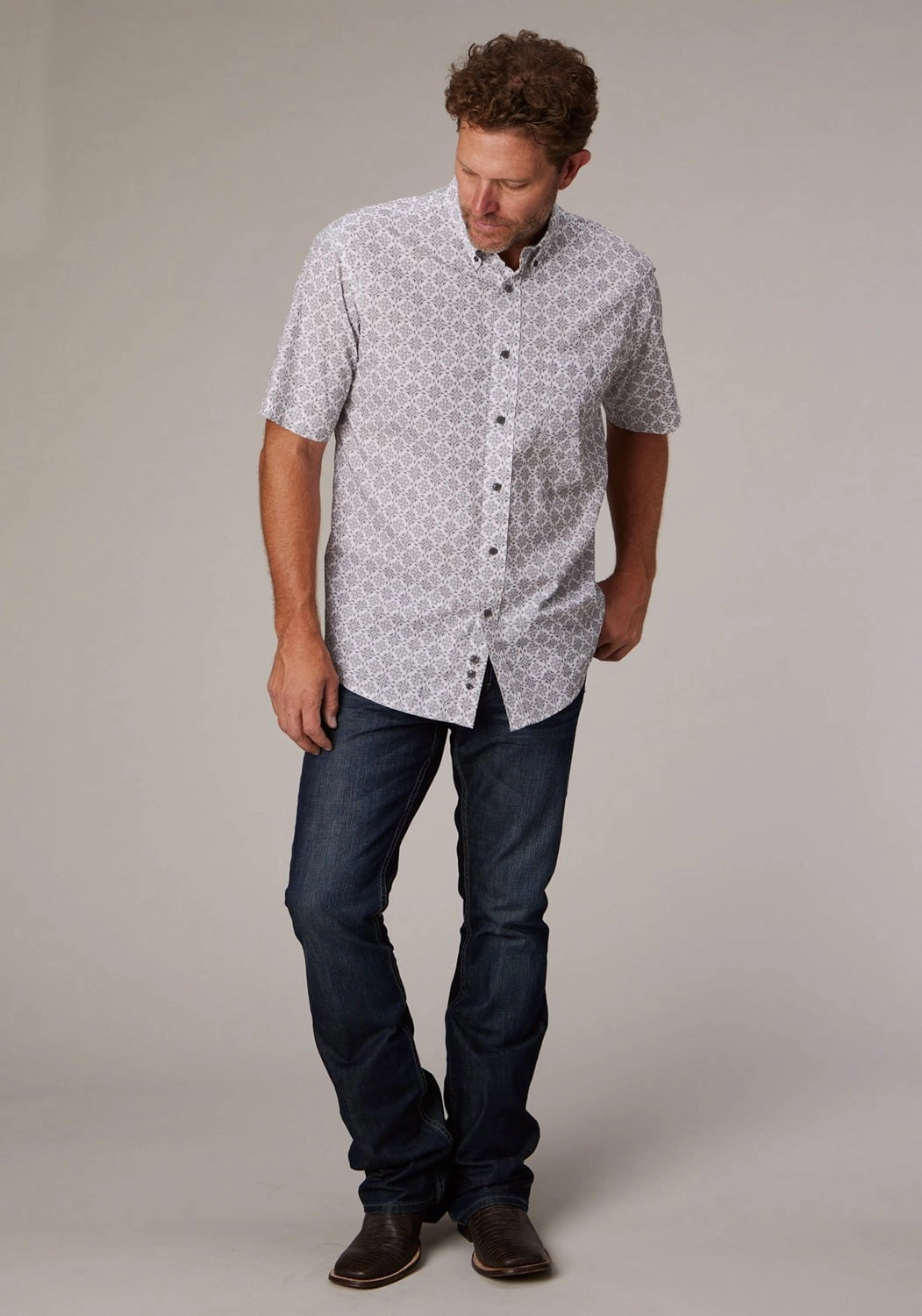 Regular Fit slim fit Roper Mens 2017 Silver Medallion Grey 100% Cotton 1 Pkt S/S Shirt