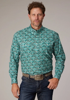 Roper Mens 2018 Jade Paisley Green 100% Cotton Btn L/S Shirt Weekend Outing