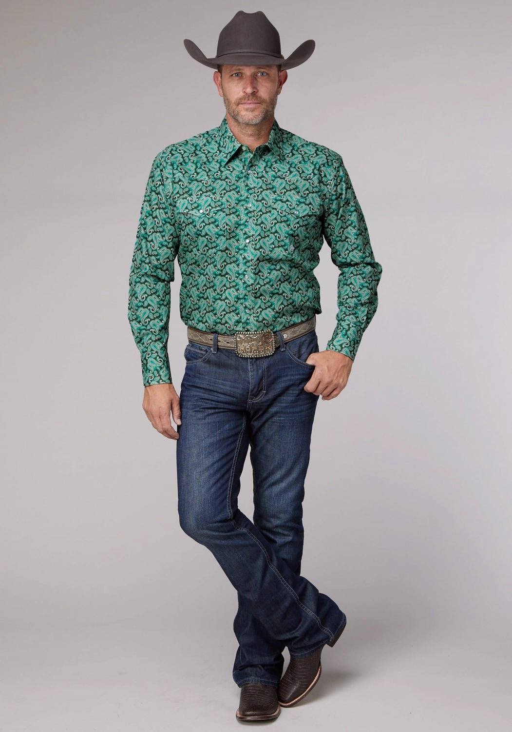 Mature Elegance Roper Mens 2018 Jade Paisley Green 100% Cotton L/S Shirt