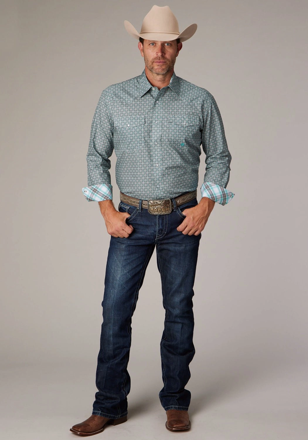 Structured Shoulder Support Cooling Mesh Lining Roper Mens 2019 Silver Spring Grey 100% Cotton L/S Shirt