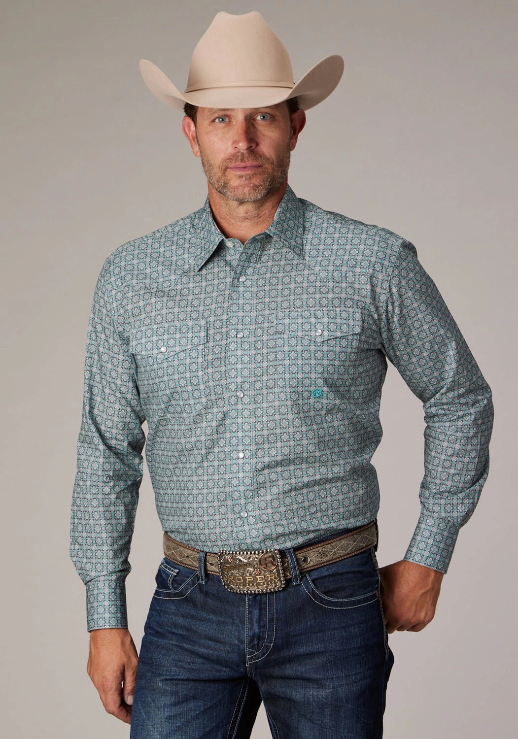 Rugged Style Roper Mens 2019 Silver Spring Grey 100% Cotton L/S Shirt