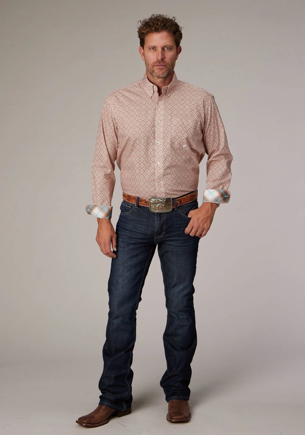 Layered Hemline Roper Mens 2020 Medallion Clay 100% Cotton 1 Pkt L/S Shirt