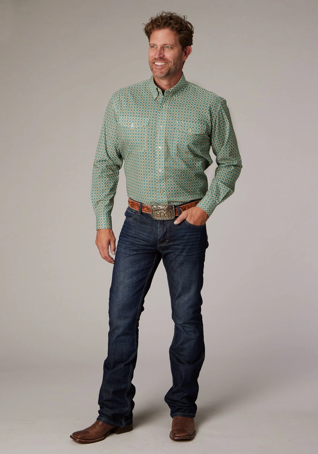 Roper Mens 2021 Sedona Foulard Blue 100% Cotton Button L/S Shirt Winter Comfort Gym Companion