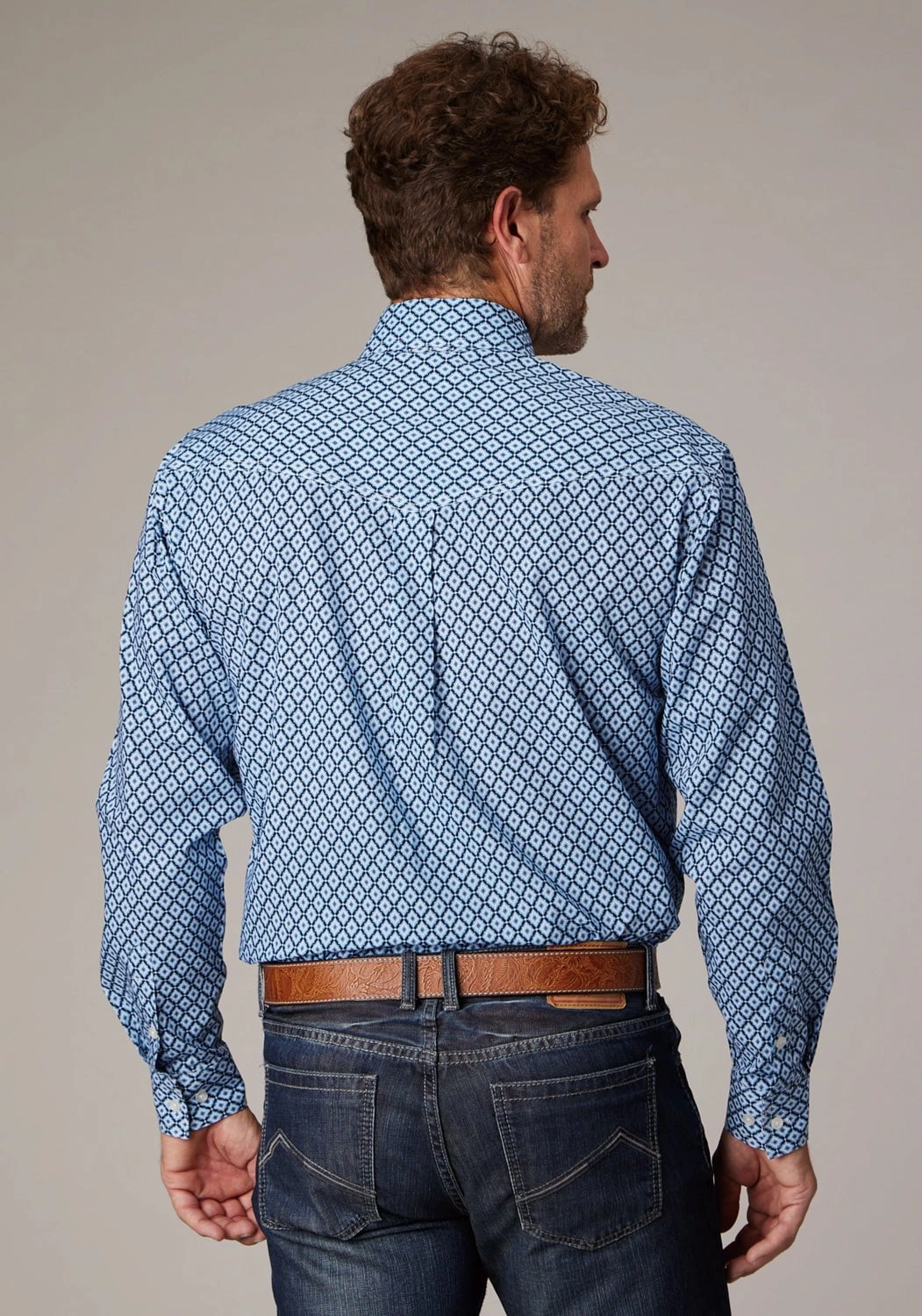 Roper Mens 2023 Foulard Blue 100% Cotton Button L/S Shirt color block