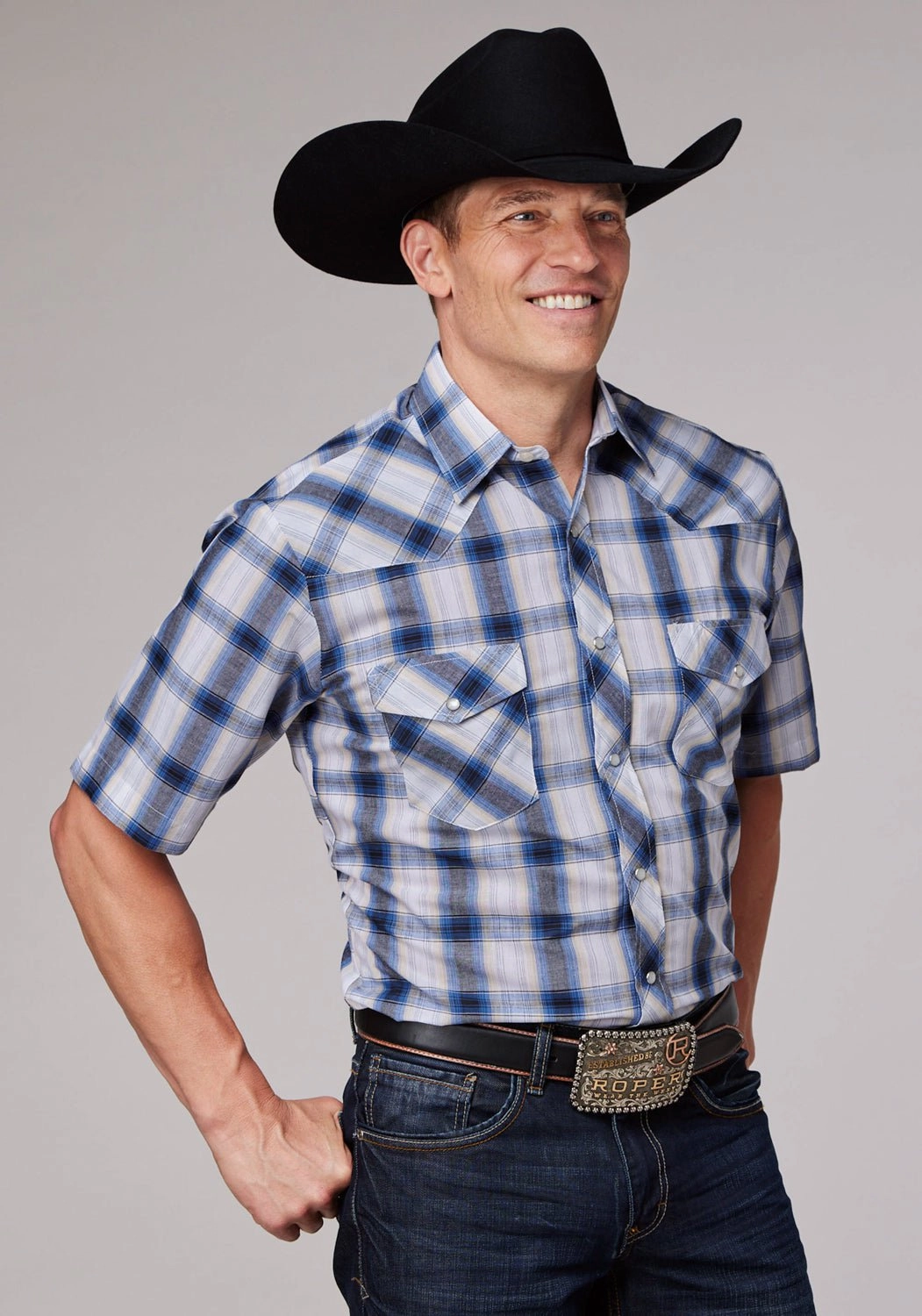 Roper Mens 2060 Plaid Navy/Cream Cotton Blend S/S Shirt hypoallergenic material Trendy Fashion