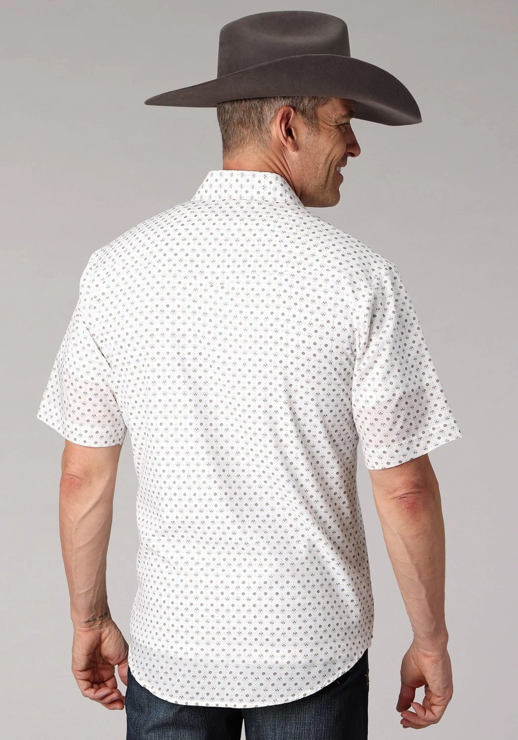 Roper Mens 2065 Mini Floral White Cotton Blend S/S Shirt Layering Essential Tall Length