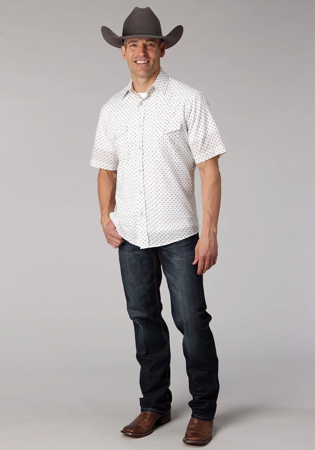 Ethical production Roper Mens 2065 Mini Floral White Cotton Blend S/S Shirt