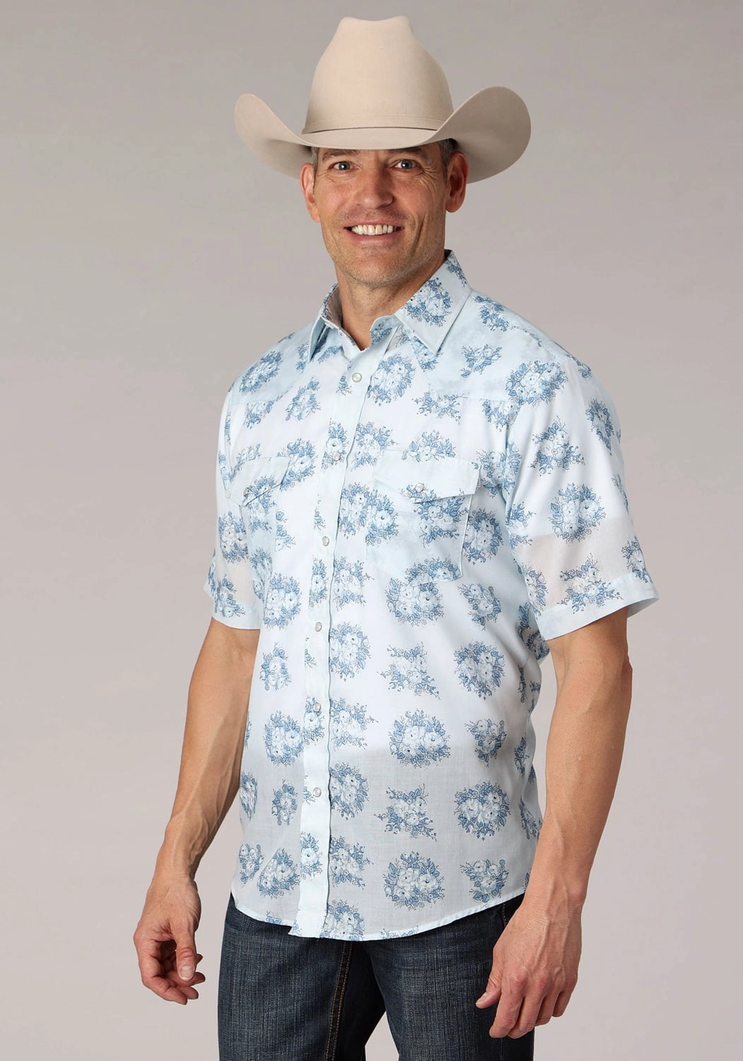 Versatile Styling Roper Mens 2066 Multi Floral Blue Cotton Blend S/S Shirt