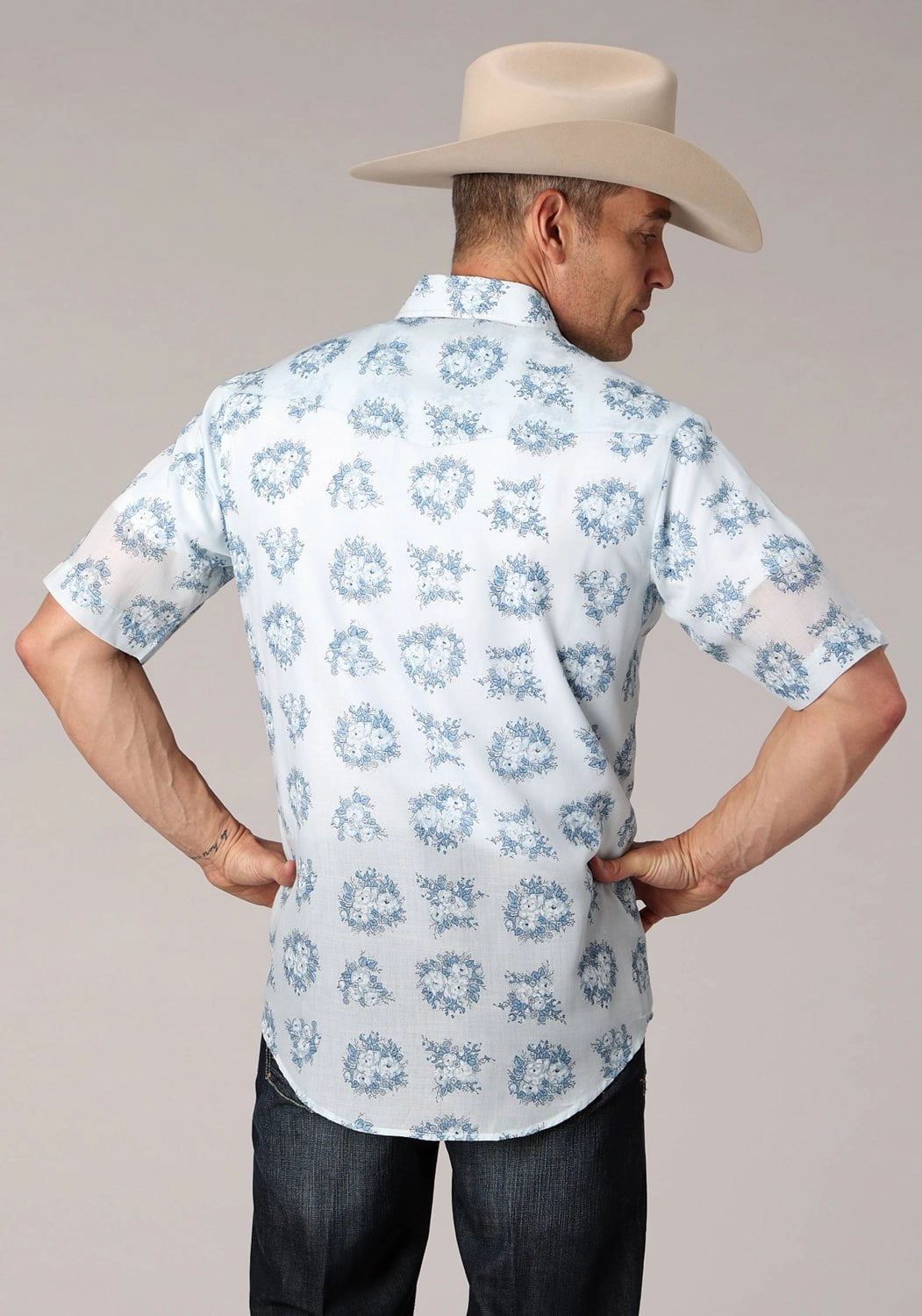 Anniversary Celebration Roper Mens 2066 Multi Floral Blue Cotton Blend S/S Shirt