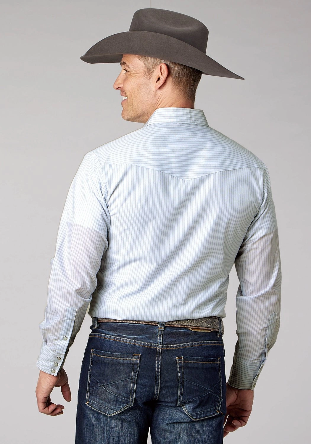 Beach Attire Urban Fashion Roper Mens 2072 Stripe Light Blue/White Poly/Cotton L/S Shirt