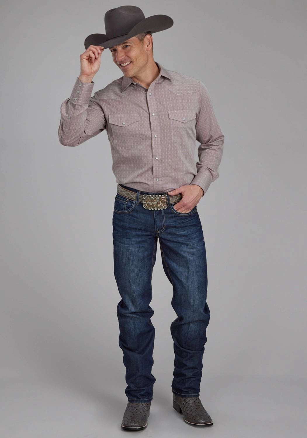 Limited Edition Roper Mens 2112 Allover Tone Dark Red Poly/Cotton L/S Shirt