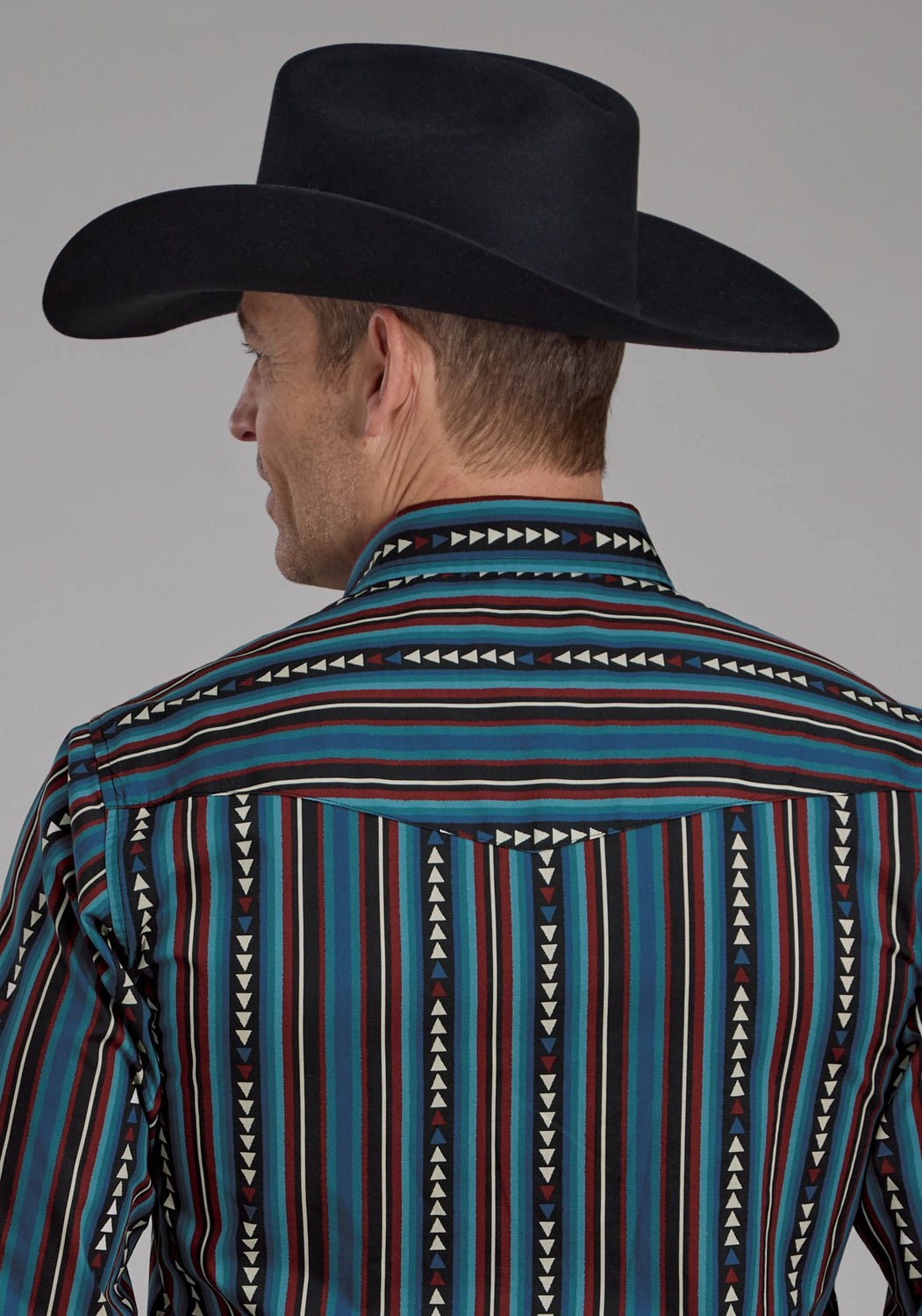 Flexible Shoulder Panels Roper Mens 2123 Vertical Stripe Blue 100% Cotton L/S Shirt