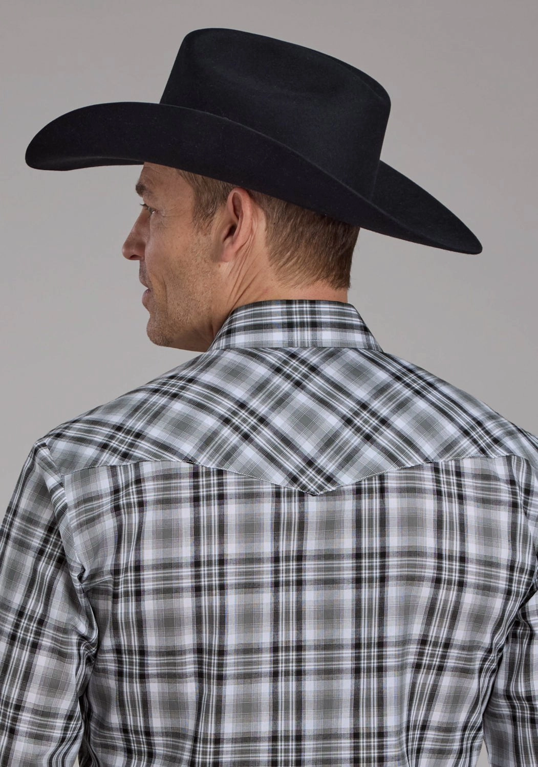 Roper Mens 2126 Plaid Grey/Black Cotton Blend L/S Shirt Polished Placket Anti Static Fabric