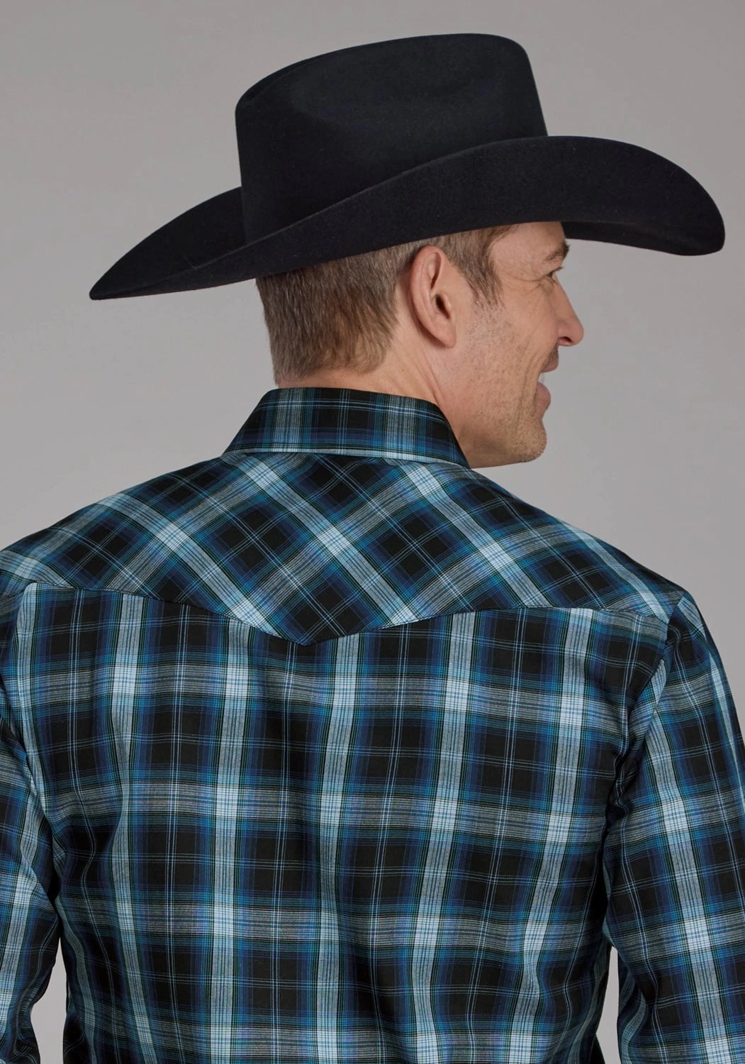 Current Style Roper Mens 2128 Windowpane Plaid Multi Blue Cotton Blend L/S Shirt