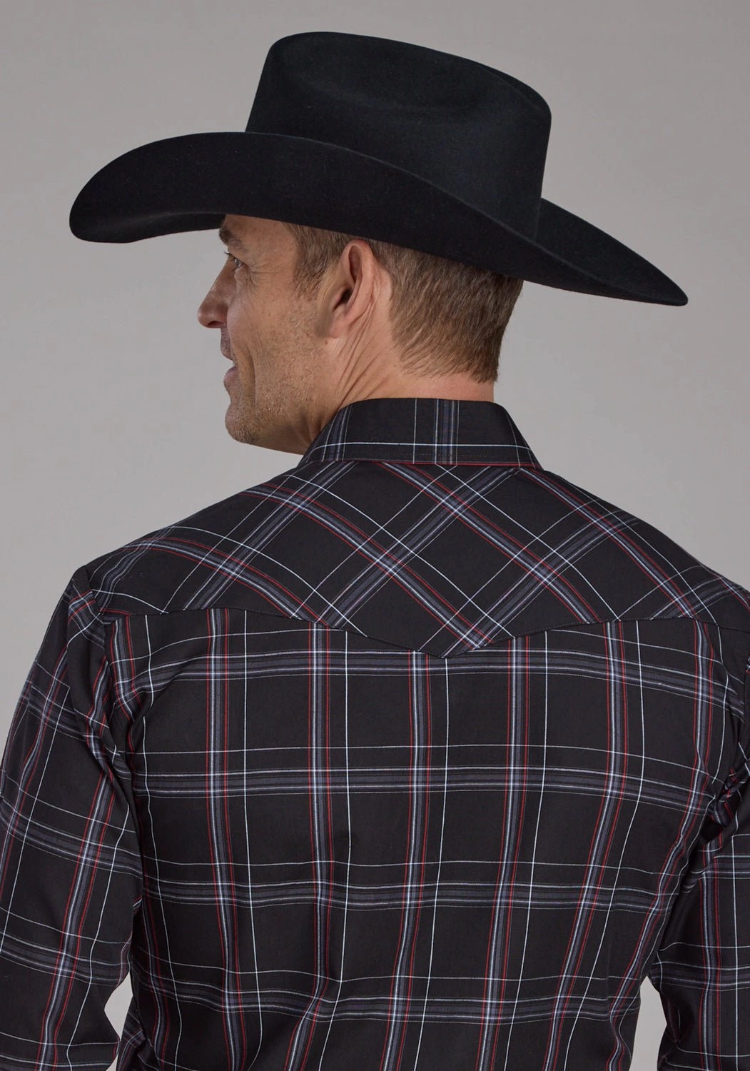 Mix-And-Match Roper Mens 2130 Plaid Black/Grey Cotton Blend L/S Shirt