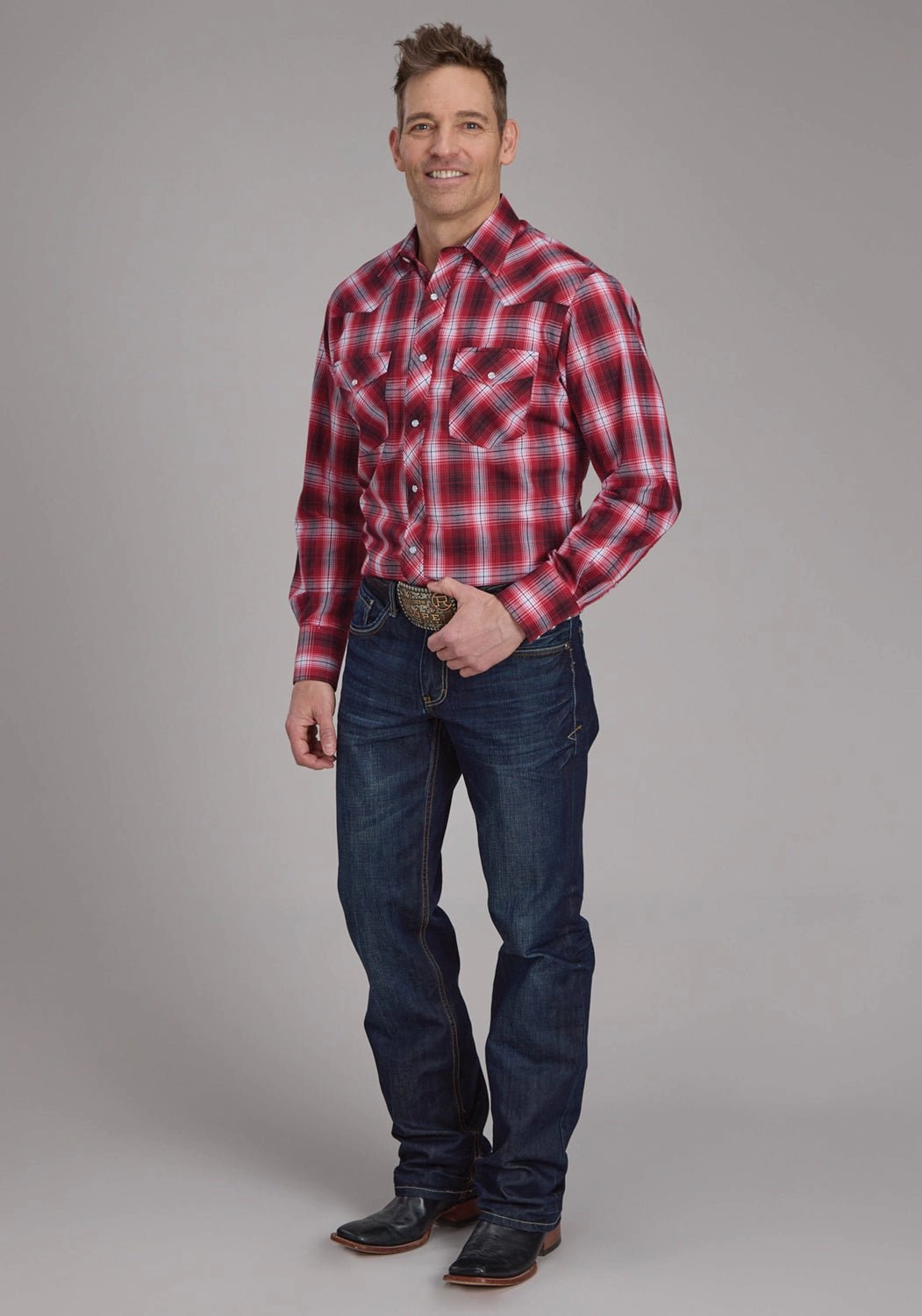 Unisex Choice Neutral Colors Roper Mens 2131 Plaid Red/White Cotton Blend L/S Shirt