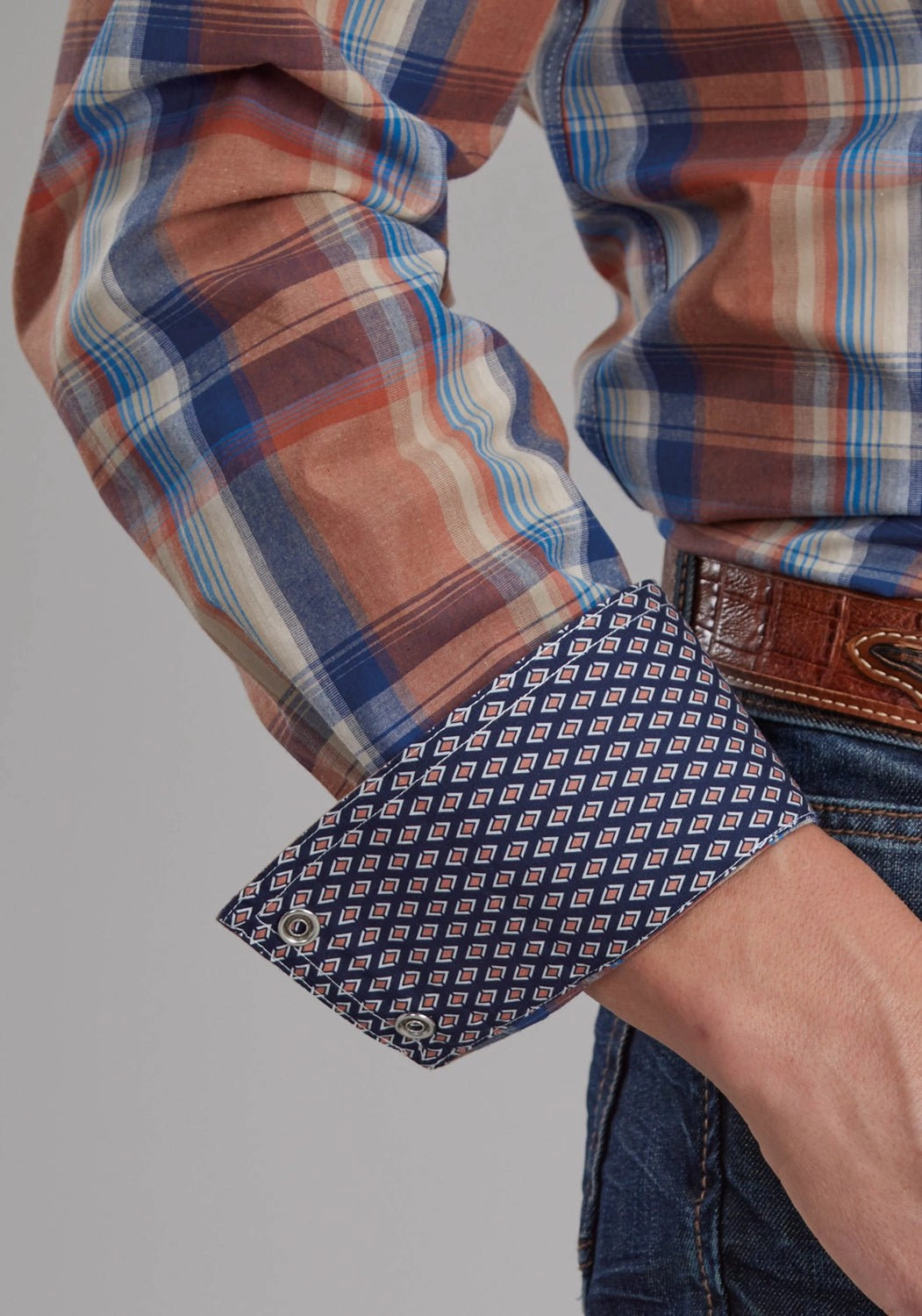 Roper Mens 2158 Falling Leaves Plaid Multi-Color 100% Cotton L/S Shirt Stretchy Cloth Smooth Finish