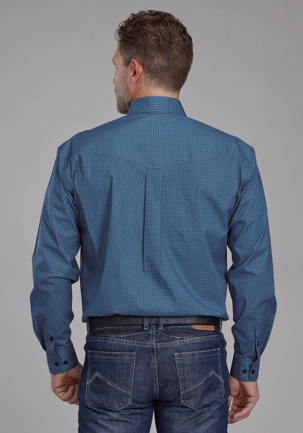 Smooth Texture Roper Mens 2163 Diamond Stretch Blue Cotton Blend Btn L/S Shirt