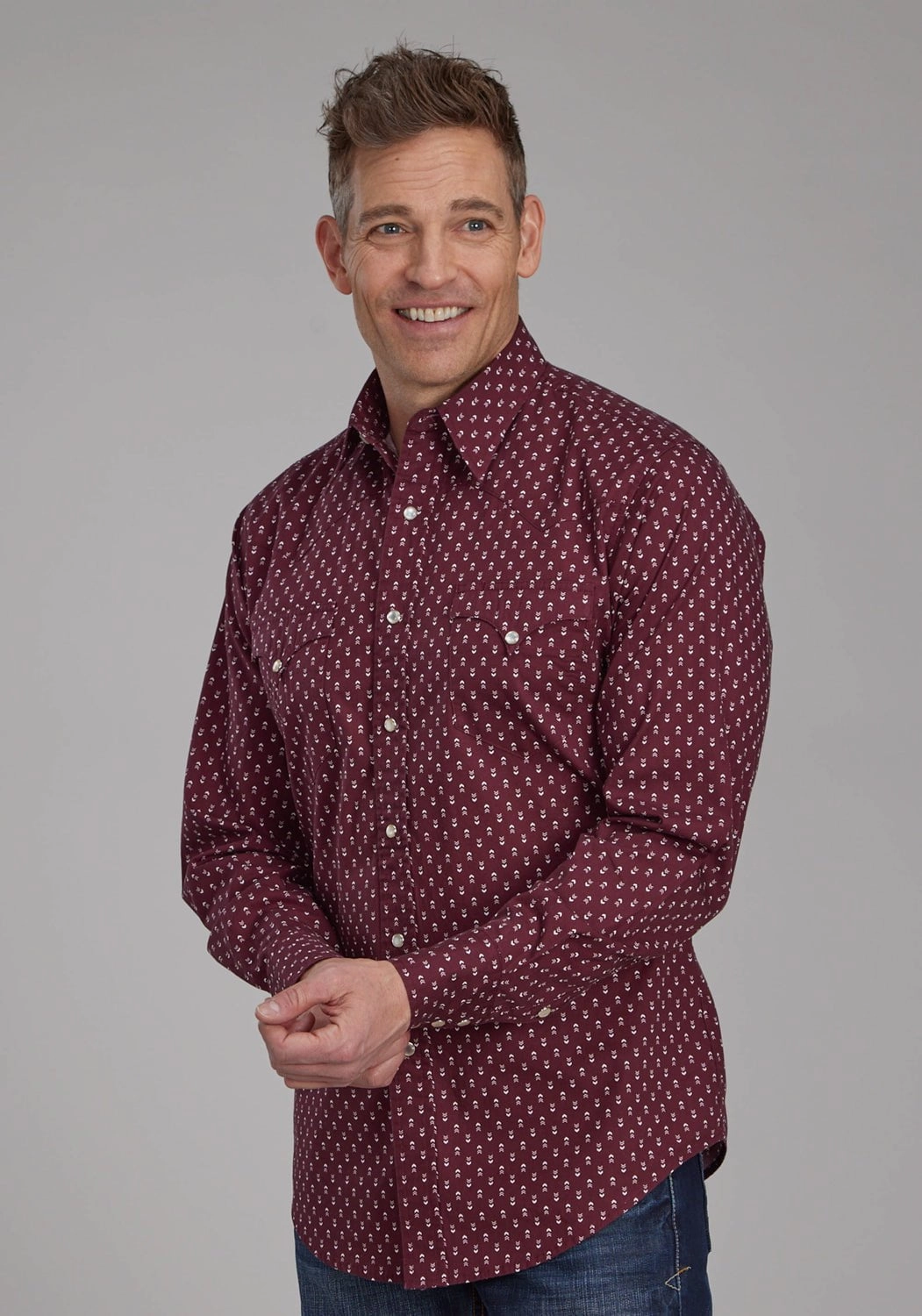 Striped style Plus size option Roper Mens 2174 Arrow Print Red 100% Cotton L/S Shirt