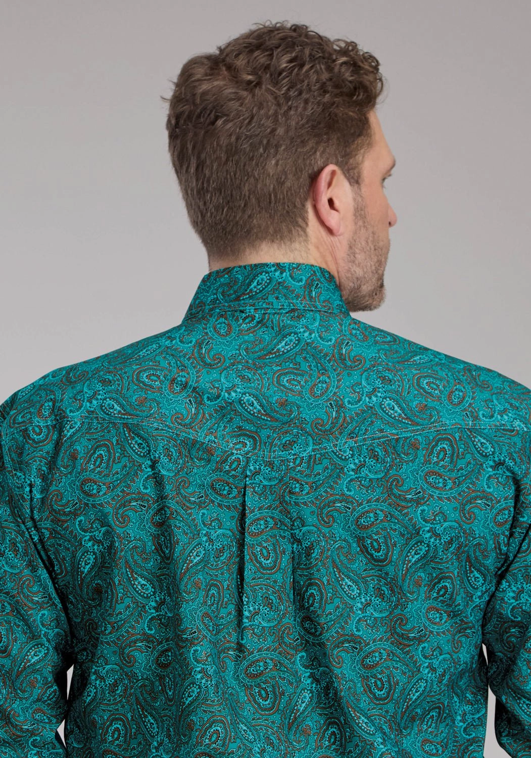 Roper Mens 2238 Mallard Paisley Teal 100% Cotton Btn L/S Shirt Graduation Attire