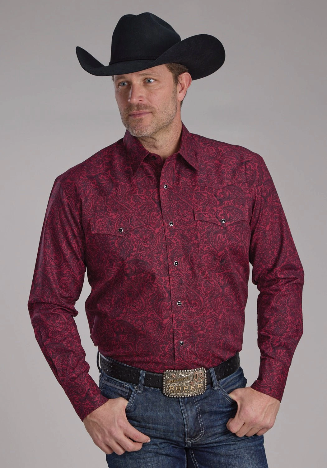 Roper Mens 2241 Paisley Burgundy 100% Cotton L/S Shirt Versatile Style