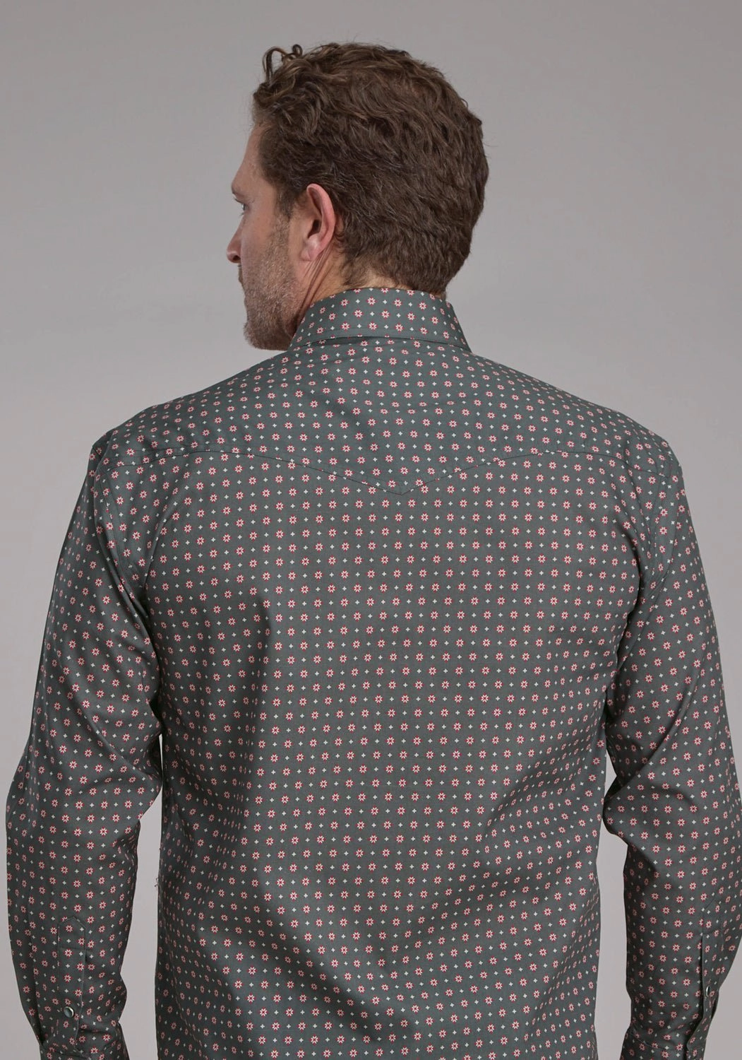 Autumn Look Tailored Silhouette Roper Mens 2243 Garnet Foulard Grey 100% Cotton L/S Shirt