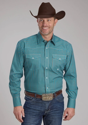 Roper Mens 2244 Castile Foulard Turquoise 100% Cotton L/S Shirt Holiday Travel