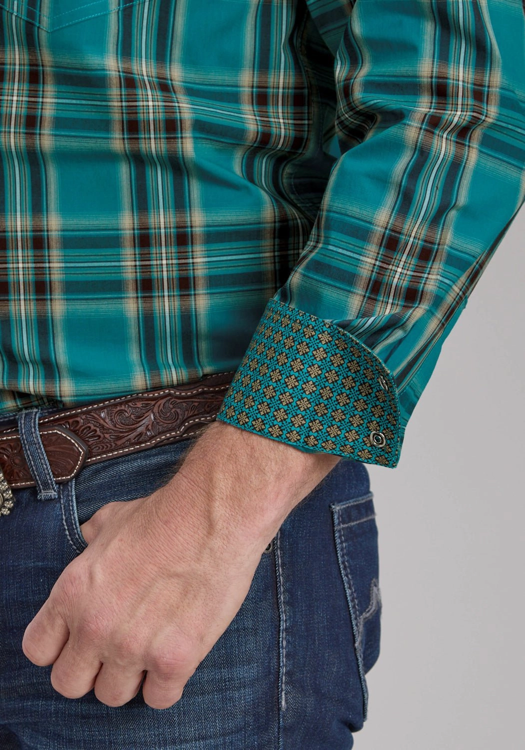 Party outfit Night Out Roper Mens 2246 Real Plaid Teal 100% Cotton L/S Shirt