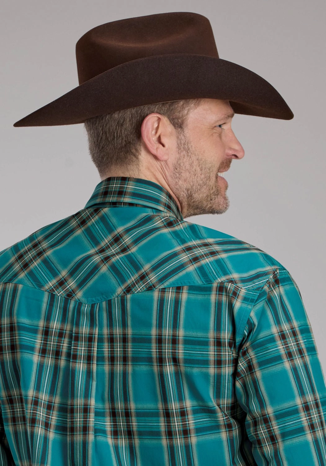 Linen blend Customizable Design Roper Mens 2246 Real Plaid Teal 100% Cotton L/S Shirt