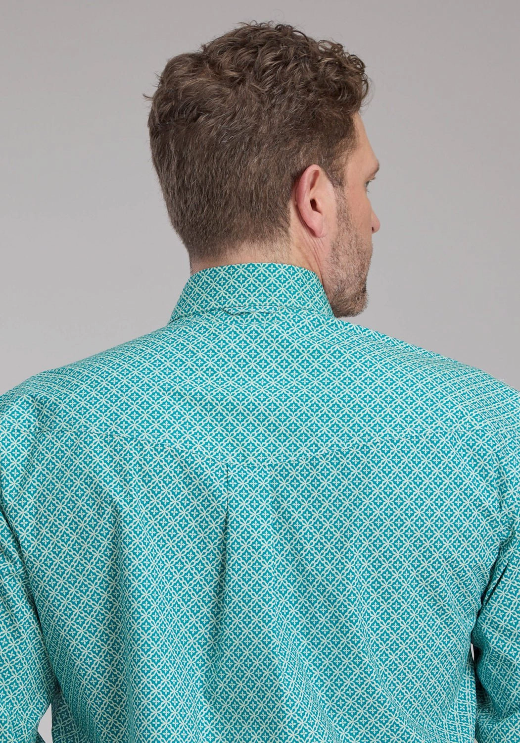 Road Trip Ready Animal Print Roper Mens 2250 Four Point Foulard Turquoise Cotton Blend Btn L/S Shirt