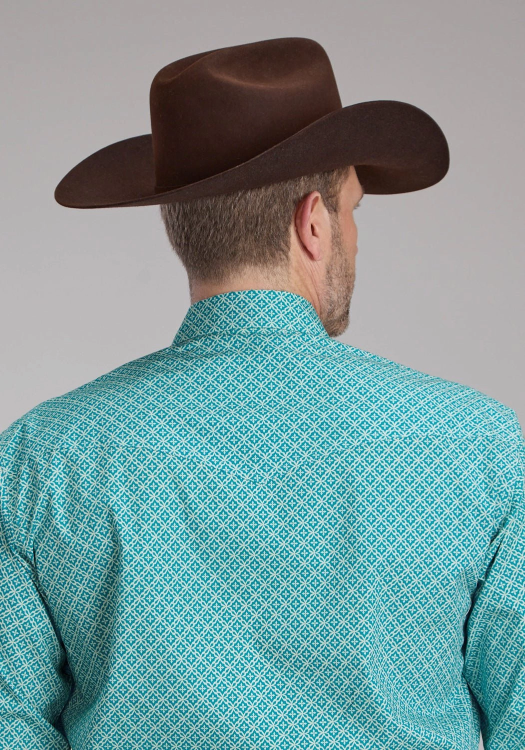 Compact Fold Design Local Favorite Roper Mens 2250 Four Point Foulard Turquoise Cotton Blend L/S Shirt