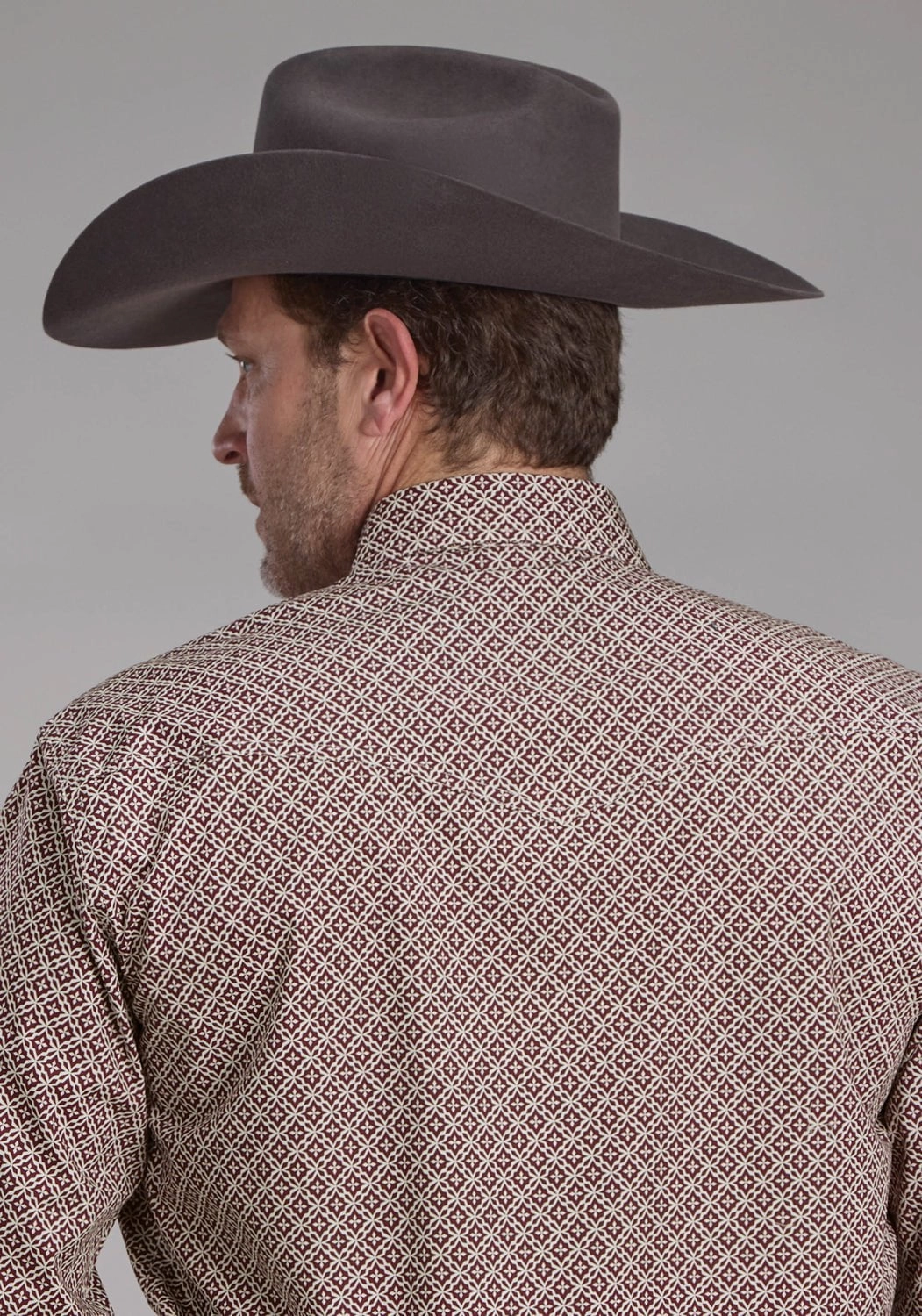 Roper Mens 2250 Four Point Foulard Wine Cotton Blend L/S Shirt V-neck style Anti Pilling Finish