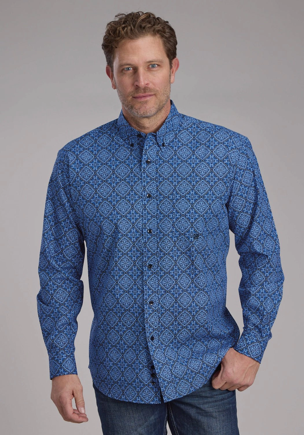 Fade Resistant Formula Roper Mens 2251 Sapphire Ornamental Blue 100% Cotton 1 Pkt L/S Shirt